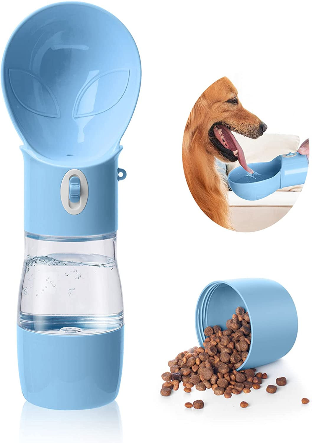 Dog Water Bottle - Dishwasher Safe Material Multifunctional Portable Dog Water Bottle with Food Container Dog Water Bottle Suitable for Outdoor Activities Walking Hiking and Camping(Blue)